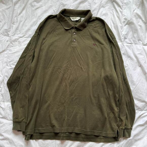 eddie Bauer Olive green soft long sleeve polo shirt  XXL grunge preppy academia - Picture 2 of 8
